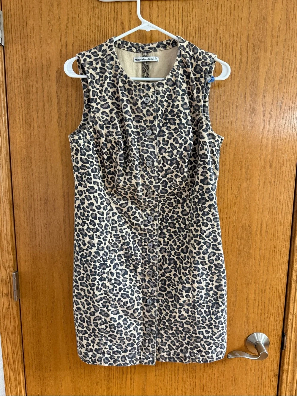 Abercrombie and Fitch Mara high neck denim mini dress—leopard print size medium - Picture 2 of 5